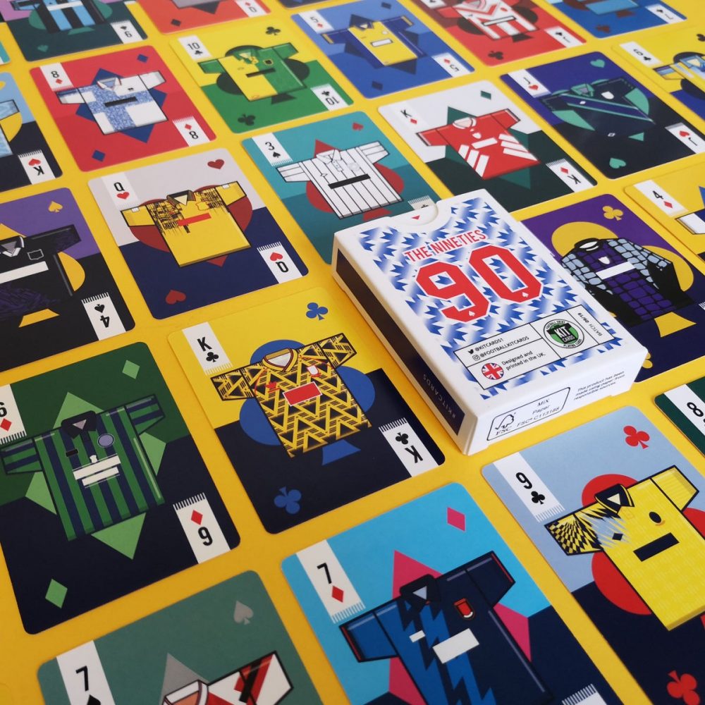 A selection of Kitcards featuring 90s football shirts